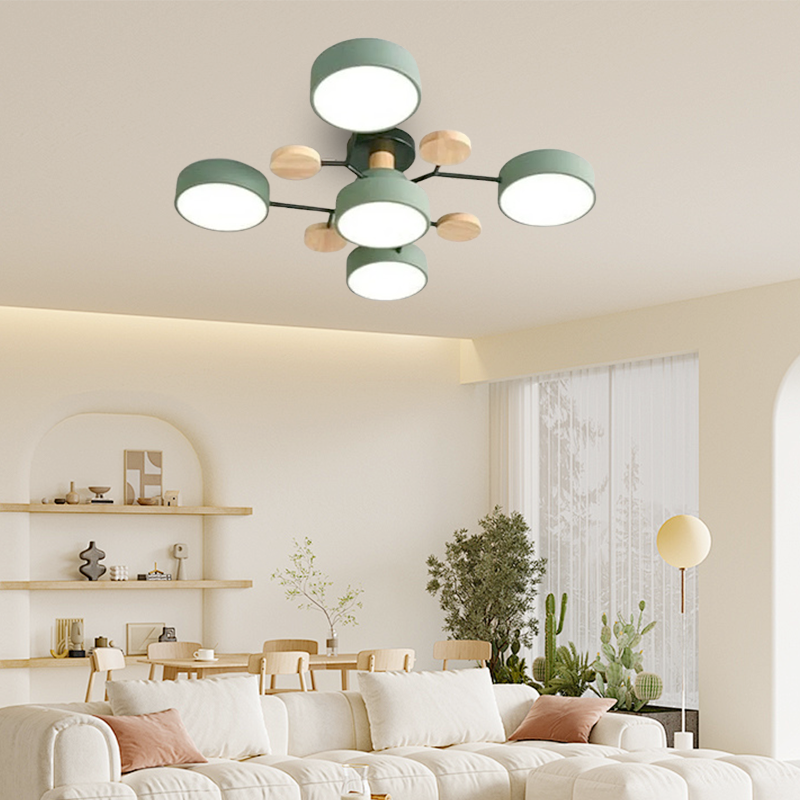 Modern Round Green Ceiling Light for Living Room 5 Heads